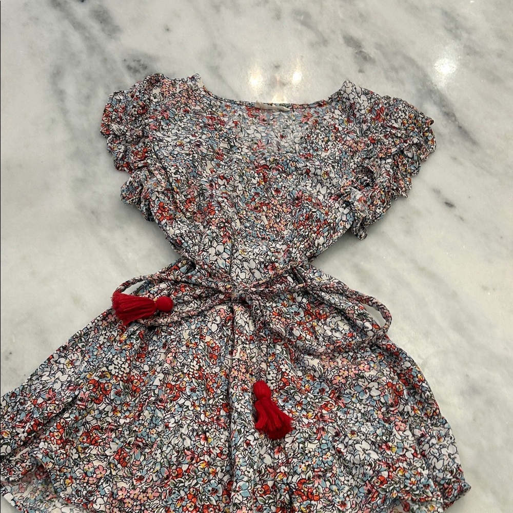 Angie Floral Kids Dress with Red Tassels